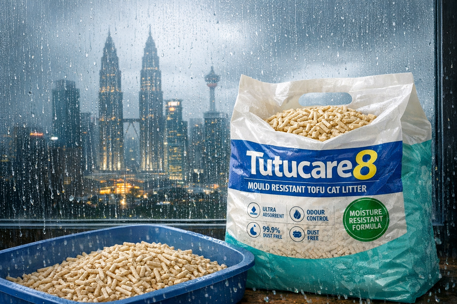 Tutucare8 mold-resistant tofu cat litter for humid Malaysia weather
